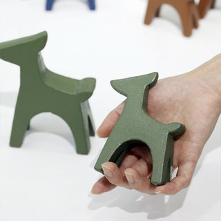 Deer motif wooden object set of 2  dog