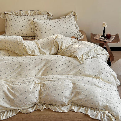Mini Ribbon Pattern Frill Washed Cotton Duvet Cover Set