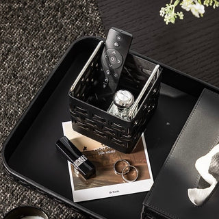 Braided Geometric Pattern Leather Brush Stand  Storage Tray