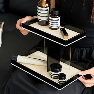 Monochrome Clear Acrylic Two-Tier Storage Display Rack   Perfect for Cosmetics and Perfumes