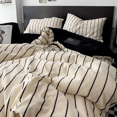Ivory Black Stripe Winter Duvet Cover Set