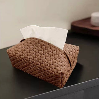 Brown Braided-Style Faux Leather Tissue Case  Tissue Cover