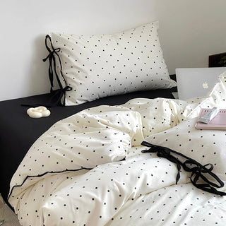Monochrome polka dot pattern piping ribbon duvet cover set 2 sizes  bed cover all seasons year-round