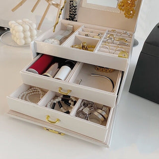 Mirrored Three-Tier Drawer Jewelry Box