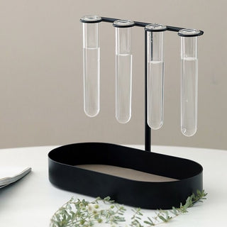 Single flower vase with test tube storage tray