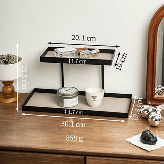 Iron Leather Rectangular Two-Tier Tray Storage Rack