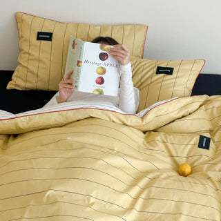 Yellow Double-Sided Stripe Cotton Duvet Cover Set   Bed Cover  All Seasons