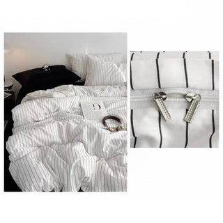 White Black Pinstripe Cotton Duvet Cover Set   All Seasons