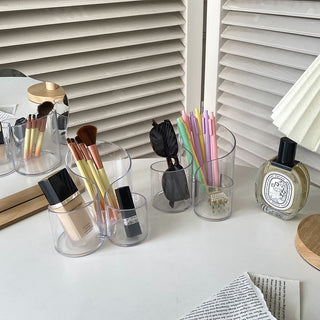 Clear Color Triple Wave Brush Stand Pen Holder