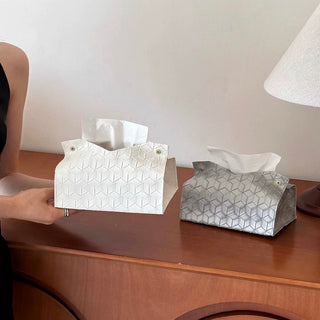 Geometric Pattern Embossed Faux Leather Tissue Case