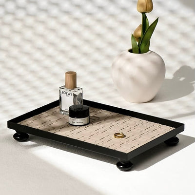 Legged Iron Frame Woven Leather Rectangular Tray