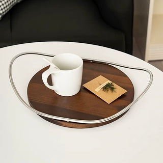 Stainless steel handle wood round display tray storage