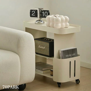 Caster-equipped cabinet side tablein  wagon
