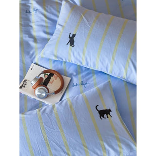 Blue Cat Stripe Duvet Cover Set  Bed Cover Cat