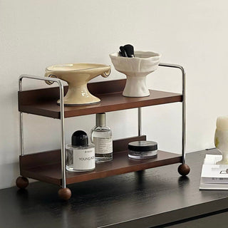 Wood Silver Frame Two-Tier Display Rack Storage