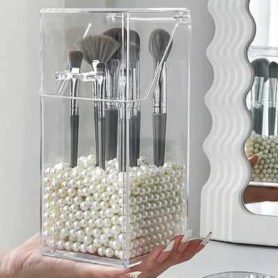 Clear Color Pearl Brush Stand  Storage Box