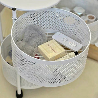 Castered Round Storage Wagon White Side Table
