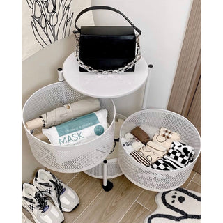 Castered Round Storage Wagon White Side Table