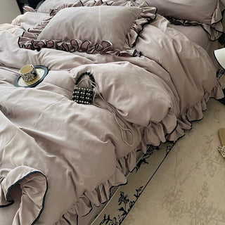 Cooling Black Piping Frill Plain Duvet Cover Set  Bed Cover Cooling Touch