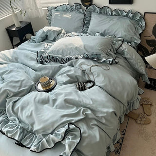 Cooling Black Piping Frill Plain Duvet Cover Set  Bed Cover Cooling Touch