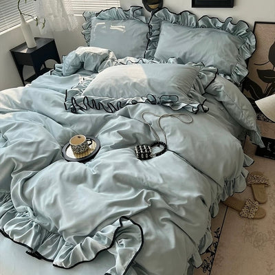 Cooling Black Piping Frill Plain Duvet Cover Set  Bed Cover Cooling Touch