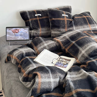 Gray Mix Retro Check Pattern Duvet Cover Set 2 Sizes  Winter Thick Bed Cover Bedding Cover
