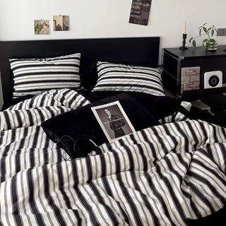 Black Multi Stripe Winter Duvet Cover Set