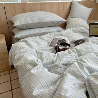 Gray Multi-stripe Cotton Duvet Cover Set  Bed Cover
