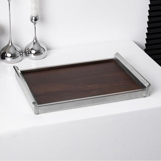 Stainless Steel Silver Wood Large Rectangular Tray  Accessory Tray Storage Cafe Tray