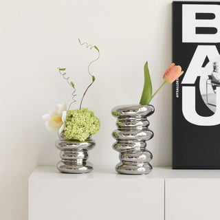 Silver-colored ceramic flower vase