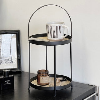 Iron Leather Two-Tier Round Tray  Storage