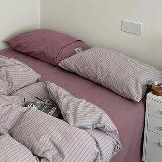 PinkPurple Pin Stripe Cotton Duvet Cover Set 2 Sizes All Seasons