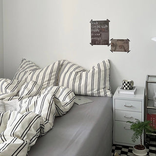 Gray Double Stripe Duvet Cover Set