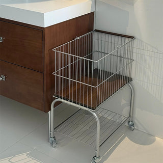 Silver Wood Laundry Basket Cart Wagon Storage