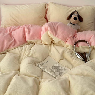 Two-tone Simple Plain Milk Velvet Winter Duvet Cover Set
