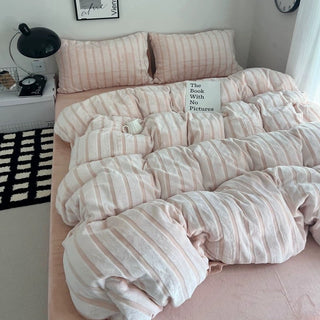 Pink Stripe Fluffy Flannel Duvet Cover Set