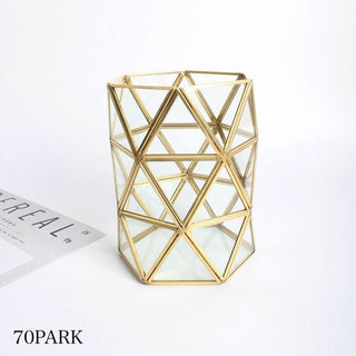 Gold Triangle Frame Brush Stand Pen Holder