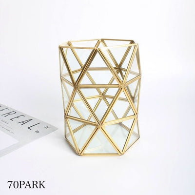 Gold Triangle Frame Brush Stand Pen Holder