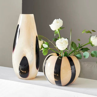 Black Dot Stripe Glass Flower Vase