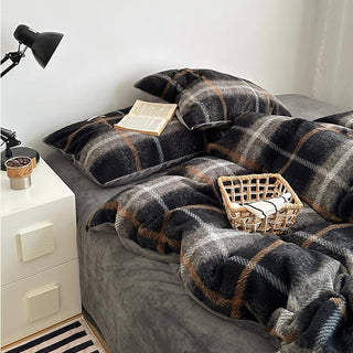 Gray Mix Retro Check Pattern Duvet Cover Set 2 Sizes  Winter Thick Bed Cover Bedding Cover