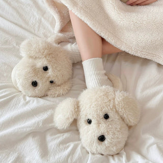 Fluffy Puppy Room Shoes   3 Sizes  Indoor Slippers Stuffed Dog