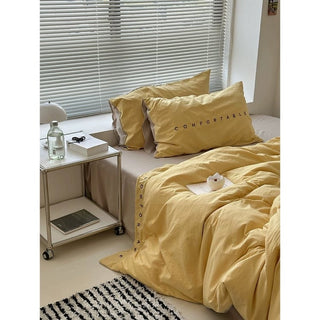 Solid Color Two-Tone Lettering Duvet Cover Set  Bed Cover