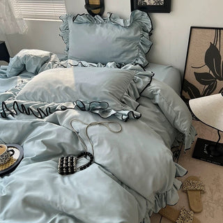 Cooling Black Piping Frill Plain Duvet Cover Set  Bed Cover Cooling Touch