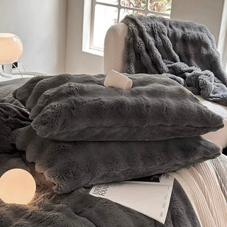 Dark Gray Fluffy and Soft Duvet Cover Set  Bed Cover Bedding Cover