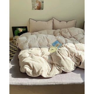 Striped Stitch Velvet-like Winter Duvet Cover Set