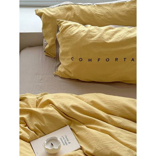 Solid Color Two-Tone Lettering Duvet Cover Set  Bed Cover