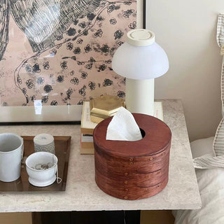 Shaker Box Natural Round Tissue Case  Wood