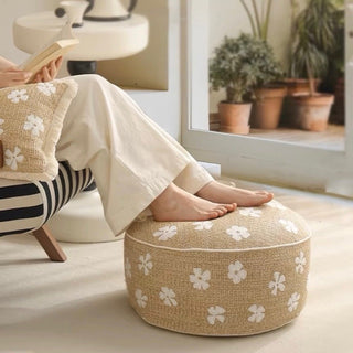 Straw material Flower Bead Cushion Pouf  Chair