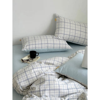 Sky blue check pattern duvet cover set 2 sizes  all season