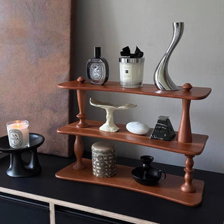 Natural Wood Three-Tier Storage Display Rack Brown